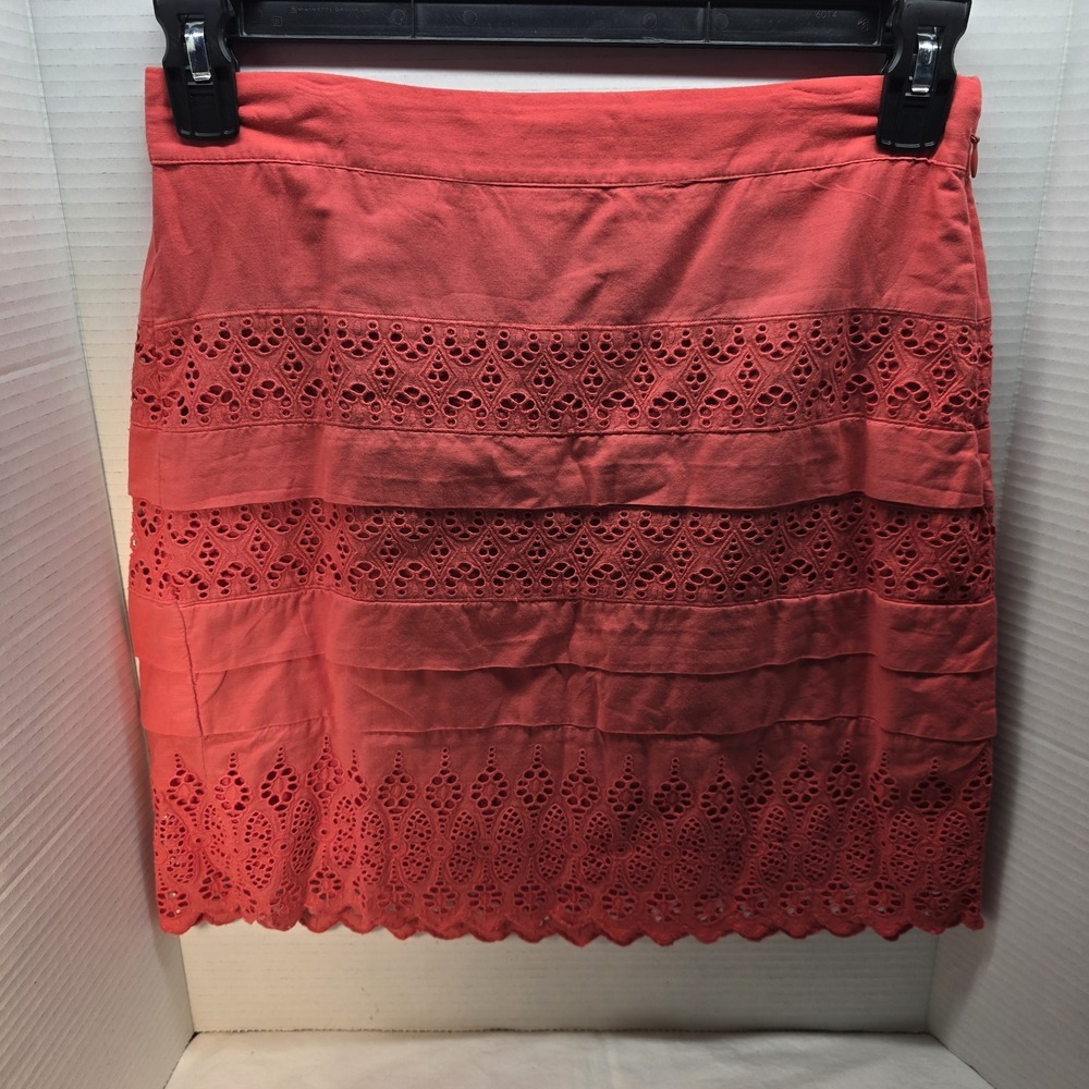 GAP‎ Coral Eyelet Skirt Tiered Mini Casual Cute Summer Size 2